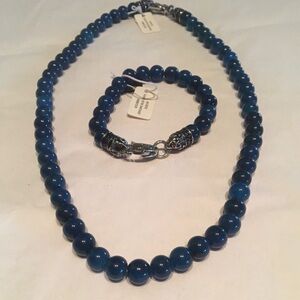 Blackjack Genuine Blue Onxy Necklace and Bracelet 2 Piece Set